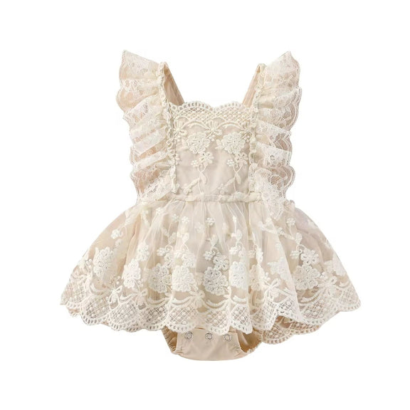 baby girl lace romper with tutu skirt, summer outfit for 0–24 months, ivory cotton baby dress
