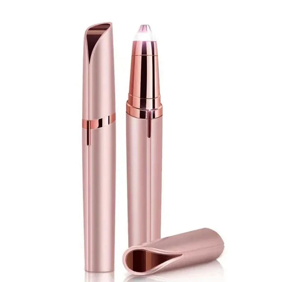 Electric eyebrow trimmer with 18K gold plated head, hypoallergenic design, built-in LED light, and portable for easy hair removal anywhere.