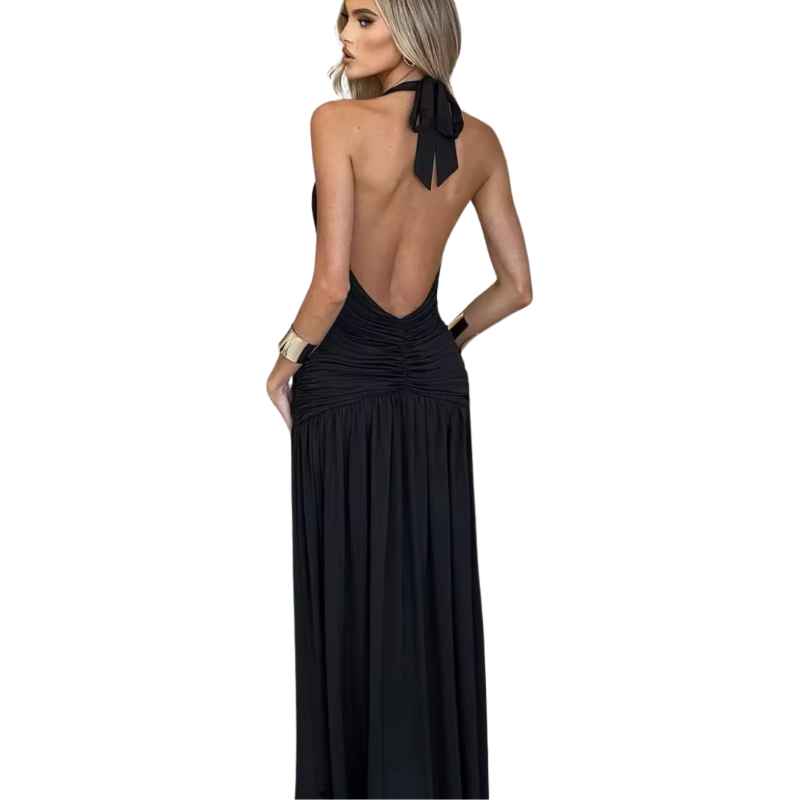 Selena Backless Maxi Dress Schwarz – Sexy schwarzes Abendkleid mit rückenfreiem Design & tiefem Dekolleté. Ideal für Party, Club & Date Night. | Black sexy backless evening dress, deep V-neck, perfect for clubbing & special occasions.