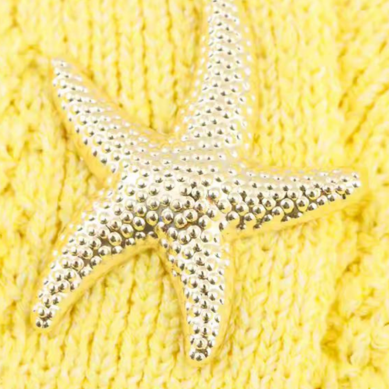 Sea Star Cardigan in sunny yellow – women’s summer short sleeve knit cardigan with starfish buttons
