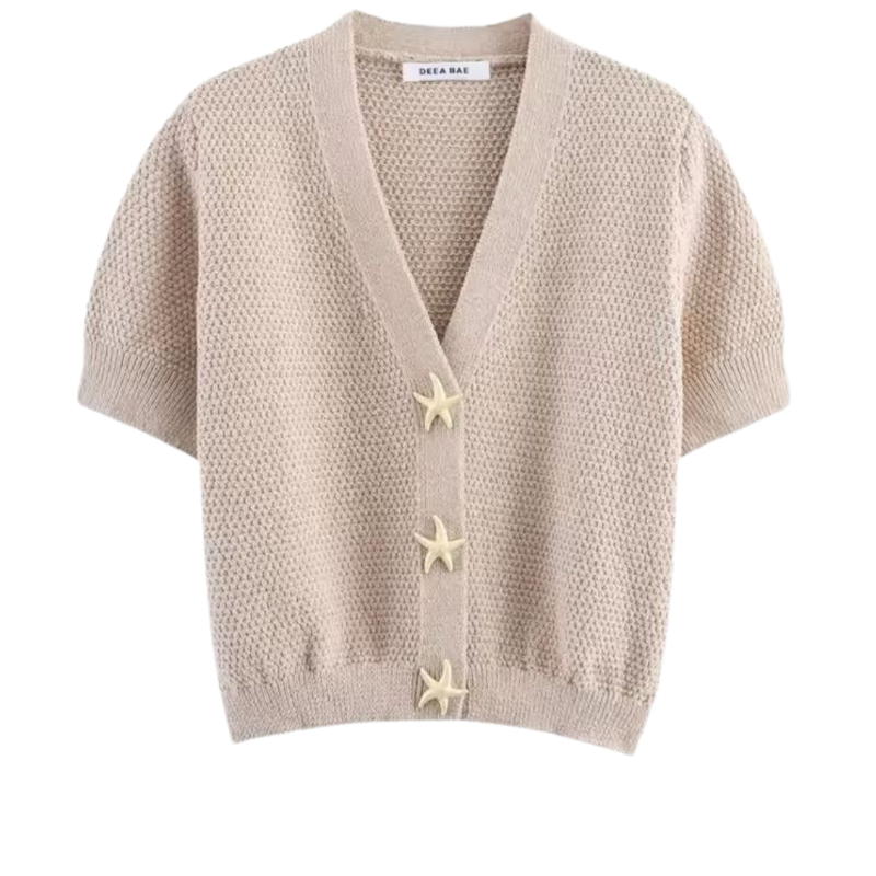Sea Star Cardigan in soft beige – lightweight women’s v-neck summer knit cardigan with starfish buttons

