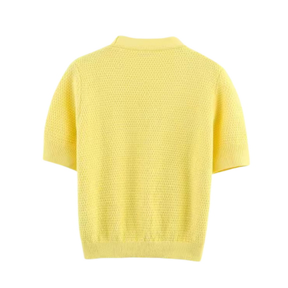 Sea Star Cardigan in sunny yellow – women’s summer short sleeve knit cardigan with starfish buttons
