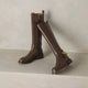 Selene Luxe women’s brown leather riding boots, knee high, round toe, 3.5 cm block heel, gold buckle, winter fashion 2025
