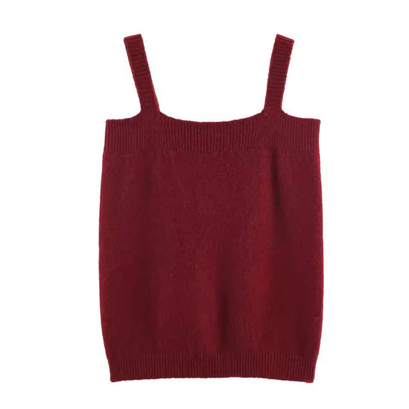 Elegant women’s 3-piece knit set with cardigan, strap top and trumpet skirt in soft fine knit fabric – autumn winter premium knitwear outfit, minimalist style.

