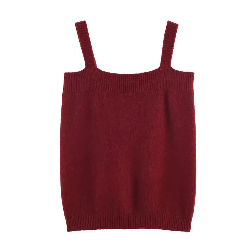 Elegant women’s 3-piece knit set with cardigan, strap top and trumpet skirt in soft fine knit fabric – autumn winter premium knitwear outfit, minimalist style.
