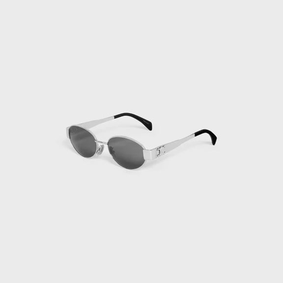 Minimalist silver designer sunglasses for women – Ceylie Arc oval metal sunglasses with UV lenses