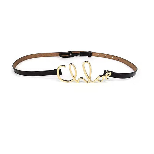 Luxury black and gold leather belt, slim design, genuine leather waist belt for women and men
