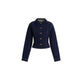 Stylish dark blue denim jacket with button details and straight cut for women