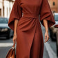 Stylish women's midi chiffon dress with flared sleeves for elegant spring celebrations.