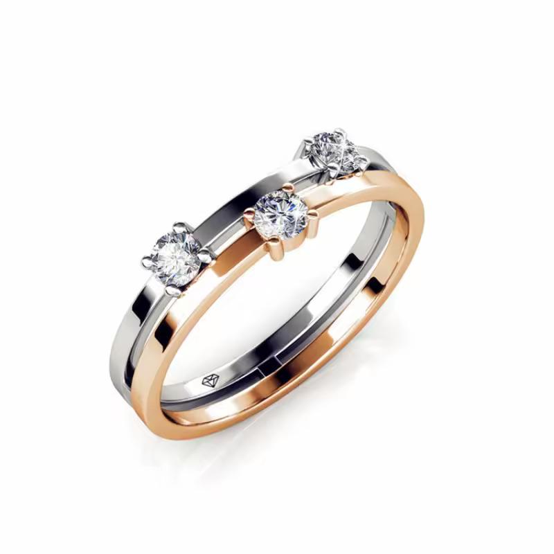 Elegant Swarovski®️ crystal ring Trinity Glam – 18K rose gold and silver plated women’s ring, wedding jewelry gift