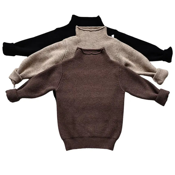 Turtleneck Sweater for Kids in Brown, Beige, and Black – Long Sleeves, High Collar, Unisex Design