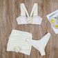 Three-Piece Women's Floral Lace Bikini Set - Stylish Swimwear for Beach in Spain