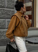 Tokyo suede pilot jacket women – oversized lantern sleeve coat in camel brown
