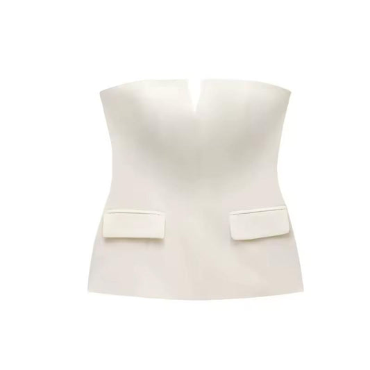 Velour Kiss Top in white – women’s sleeveless wool-blend tailored vest with pockets
