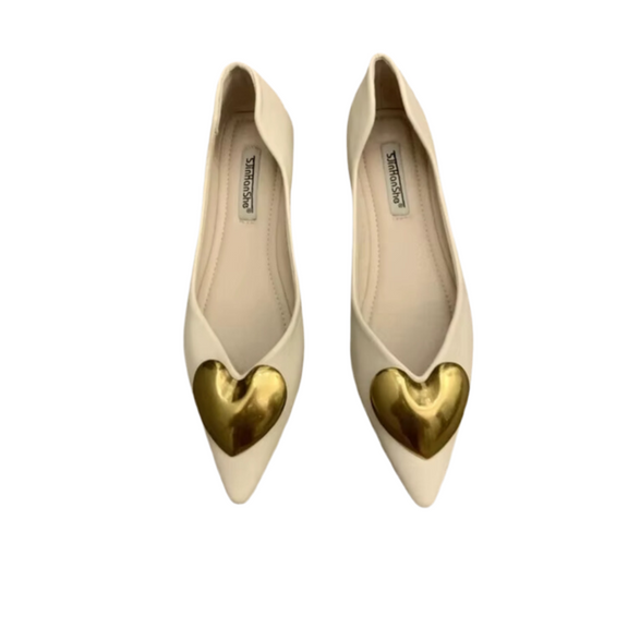 Chic Heart-Embellished Ballerina Shoes