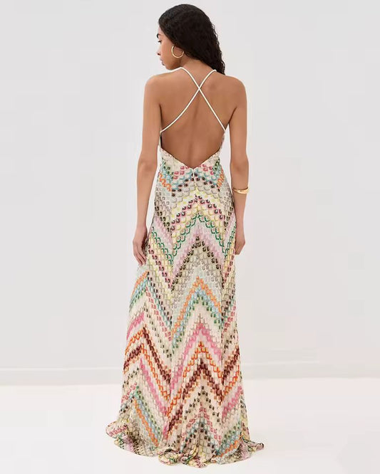 Wild Orchid Dress backless maxi dress with criss-cross spaghetti straps and open back design