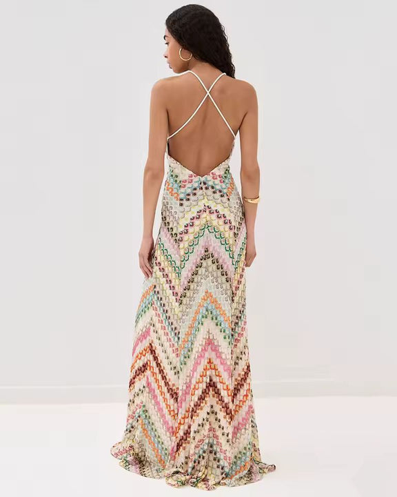 Wild Orchid Dress backless maxi dress with criss-cross spaghetti straps and open back design