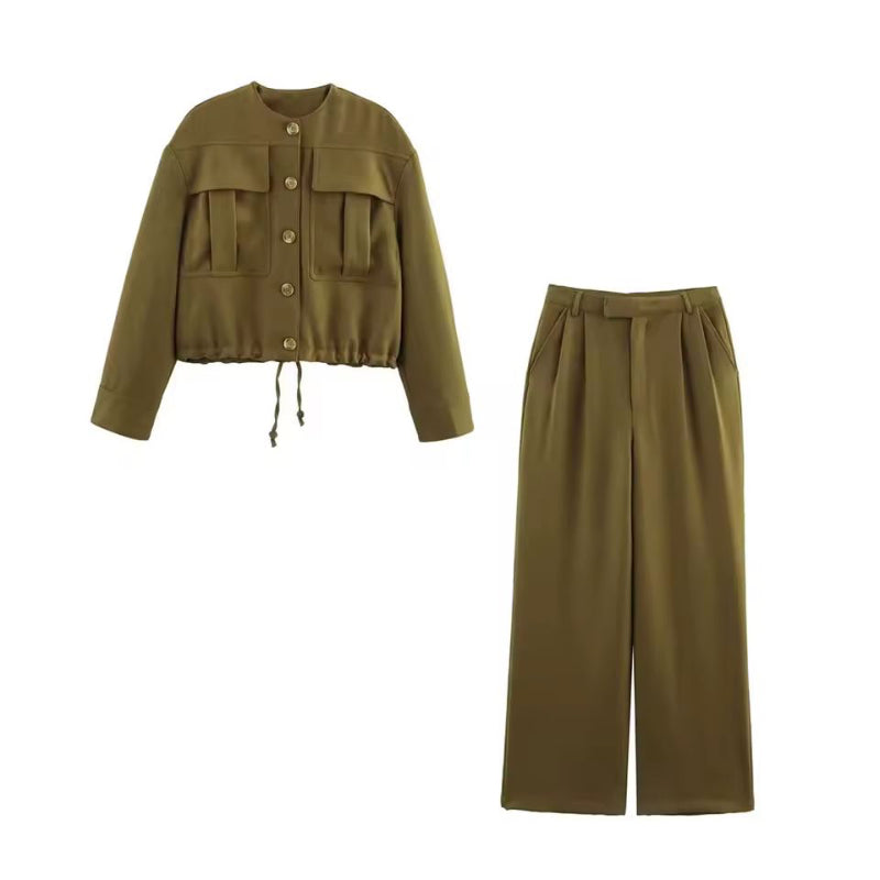 Arden Pants Set – Women’s Bomber Jacket with Pockets & Wide-Leg Trousers | Autumn Winter 2025