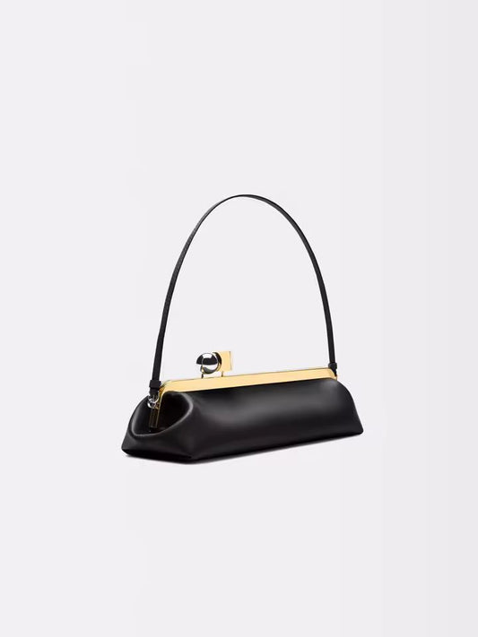 Chic and Charm Classic Baguette Bag Golden Clip – women’s long clutch with detachable strap in black
