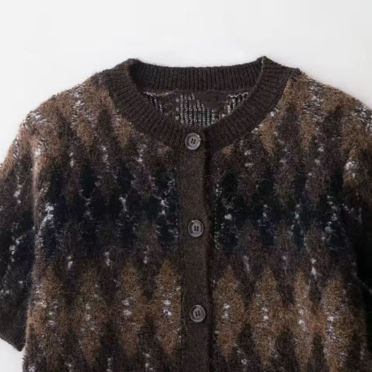 Chic and Charm women’s cardigan Autumn Breeze – short sleeve knit button down in earthy tones
