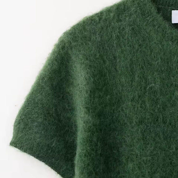 Chic and Charm women’s cardigan Green Whisper – green short sleeve knit button down with crew neck
