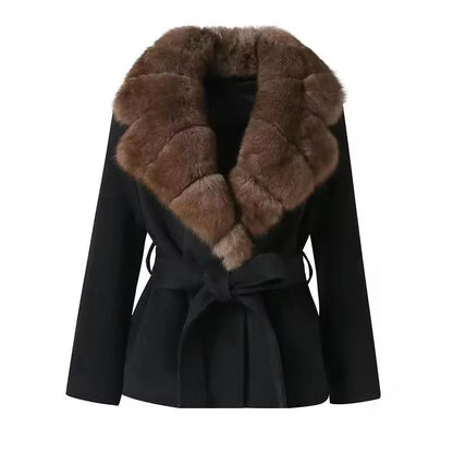 Chic and Charm Women’s Coat Fur Royal – wool blend winter coat with fur collar and belt
