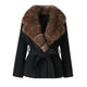 Chic and Charm Women’s Coat Fur Royal – wool blend winter coat with fur collar and belt
