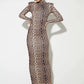 Stylish Leopard Print Maxi Dress with Turtleneck for Women - Isadora Collection