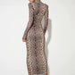 Stylish Leopard Print Maxi Dress with Turtleneck for Women - Isadora Collection