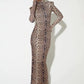 Stylish Leopard Print Maxi Dress with Turtleneck for Women - Isadora Collection