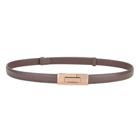 Elegant women’s thin leather belt in black and brown with gold buckle – 1.8 cm wide, genuine cowhide
