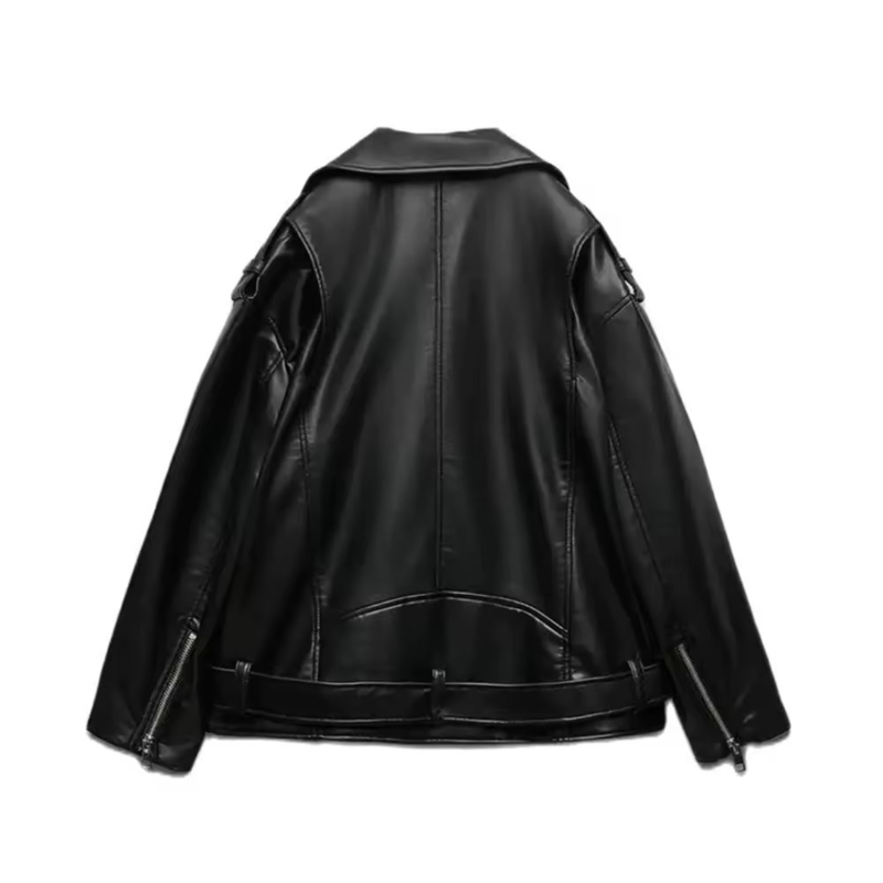 Zafora™️ Women’s Faux Leather Jacket – Tailored, belted jacket with lapel collar, perfect for business chic, streetwear, and casual outfits.